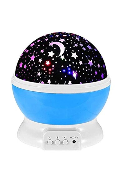 Generic مصباح ضوئي ليلي رومانسي دوار على شكل نجمة وقمر وسماء - أزرق