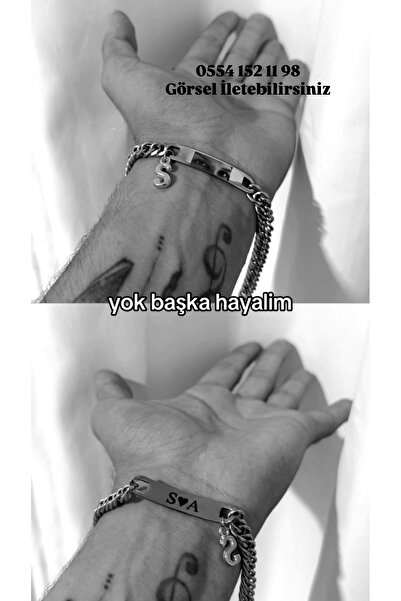 Çelik Harf Charmlı Göz Baskılı Bileklik - Gözlerim Hep Üzerinde Sevgilim