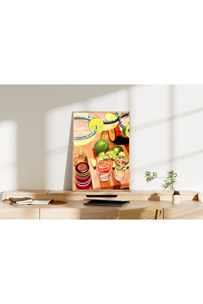 POSTER Yağlı Boya Etkili "Happy Hour" | Margarita ve Tekila Posteri - 50x70