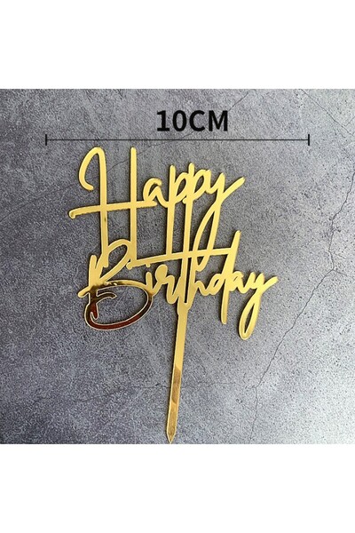 Flippy Cake Topper Decoration, Flippy, Happy Birthday Pattern, Anniversary Theme, Gold, 10 cm