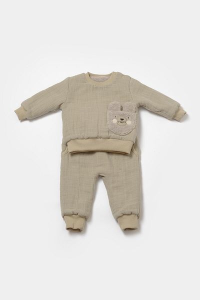 Magu Unisex Baby Cotton Muslin Fleece Lined Sweatshirt and Sweatpants Set – Plush Pocket Detail