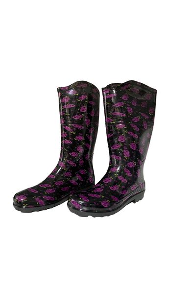 Emek Women's Purple-Black Patterned Garden Rain Boots Emk2036-97