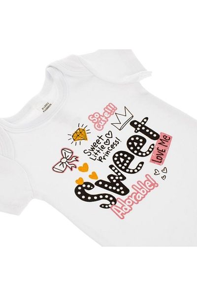 DAsiNU White Cotton Short Sleeve Bodysuit "Sweet Little Princess" for Babies