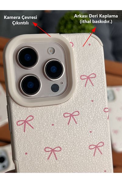 EDELFU iPhone 16 Plus - Bow Patterned Cream Case - Soft Silicone, Embossed Leather Textured Cover