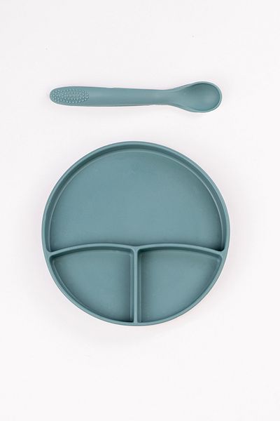NoiBaby Vacuum Bottom Silicone Plate - Silicone Spoon Set of 2 - (Dark Green)