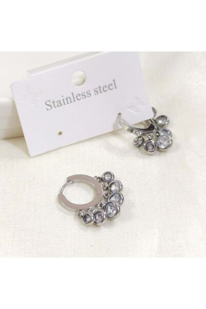 Güler Yüzlü Silver حلق من الفولاذ المقاوم للصدأ معلق على شكل حجر - أبيض