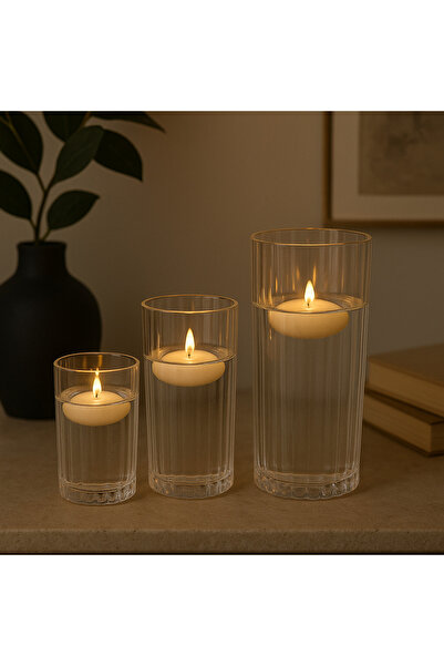 Özbey ArtDeco 3'lü Set Kristal Dekoratif Silindir Vazo Mumluk