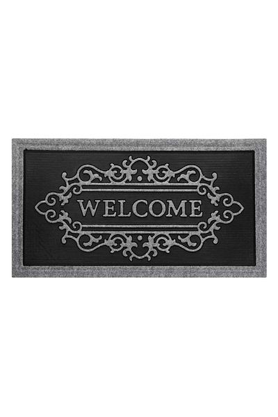 TOPI TOY Entrance mat, gray with black, Welcome message, 90×50 cm