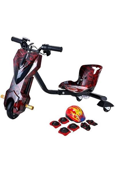 MOTEM Electric Drifting Scooter, 36V, 3 Wheels Power Rider with Helmet Pad Set, Knee and Elbow Pads
