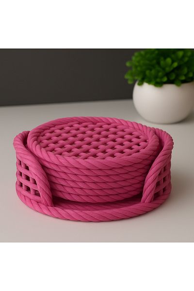 BESMYAR JEWELS Coasters - Decorative Knitted Pattern 6Pcs