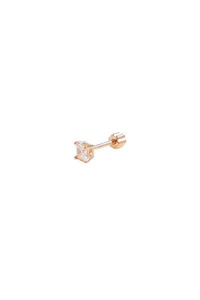 Güler Yüzlü Silver 3 MM KARE TEK TAŞ GÜMÜŞ TRAGUS PIERCING - ROSE BAKIR