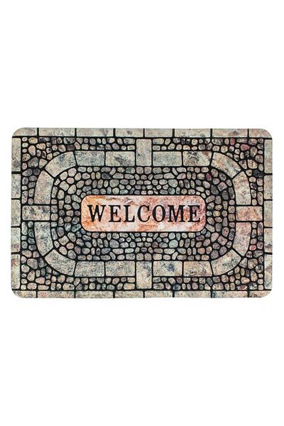 TOPI TOY Entrance mat, stone pattern, Welcome message, multicolor, 60×40 cm