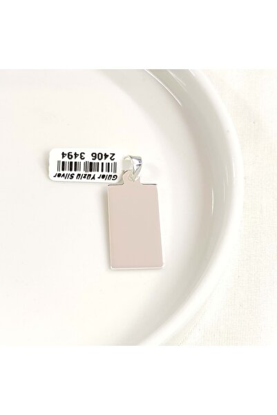 Güler Yüzlü Silver DÖRTGEN DÜZ PLAKA GÜMÜŞ KOLYE UCU 27X15MM