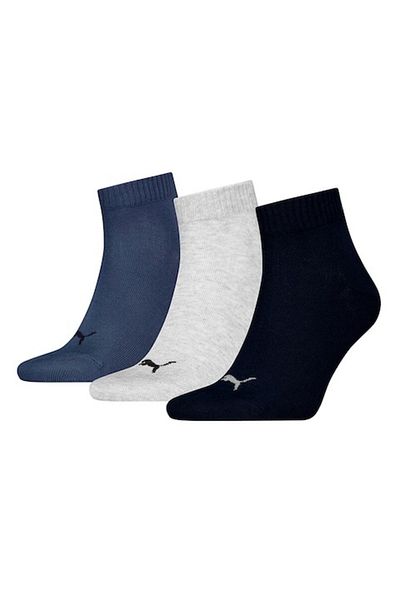 Puma , Unisex Ankle Socks with Logo Detail - Set of 3, Black, Light Grey, Dark Blue