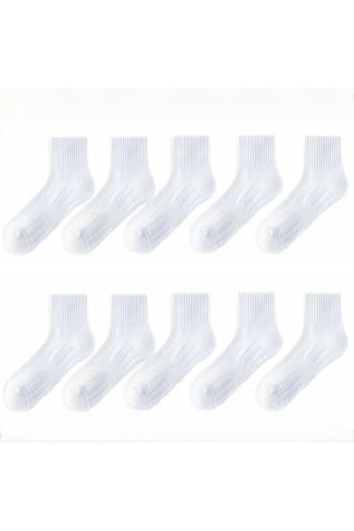 OEM Set of 10 Pairs of Long Cotton Socks, Elastic, Breathable, White, Size 39-42 EU