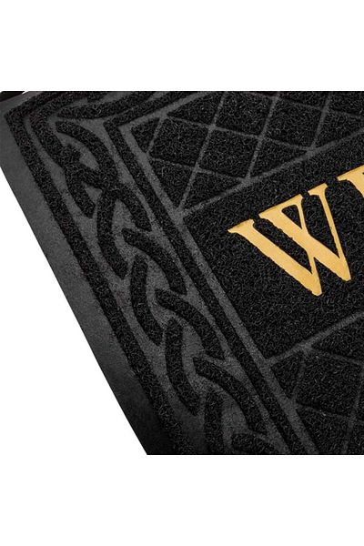 TOPI TOY Entrance mat, black with frotte pattern and gold text Welcome, 90×60 cm