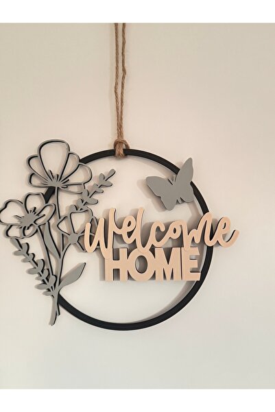 Genel Markalar Welcome Home Yazılı Çiçekli Duvar Dekoru Kapı Süsü