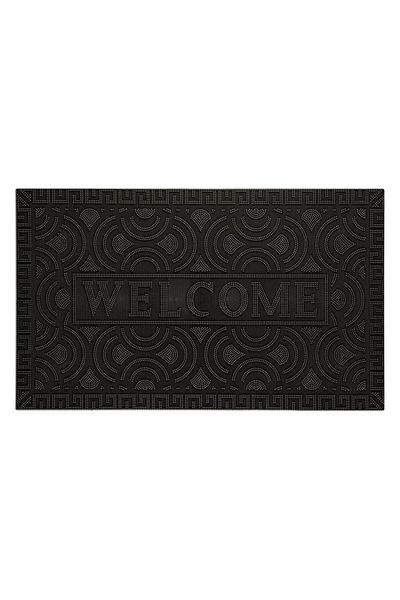 TOPI TOY Black entrance door mat, with message, made of rubber, 75x45 cm