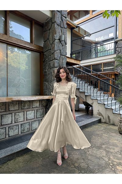 BEYZATURAN Beige Satin Dream Dress