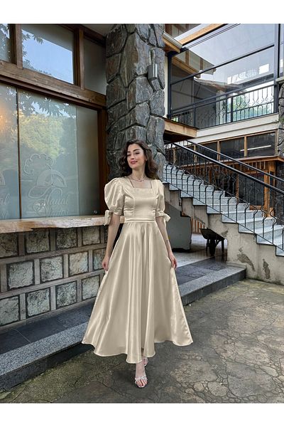 BEYZATURAN Beige Satin Dream Dress