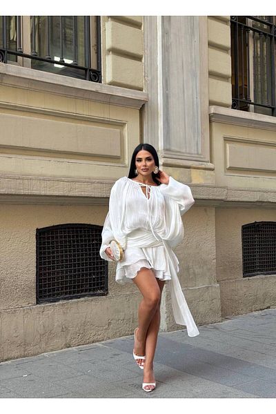 S&A Collectionn Women's Padded Balloon Sleeve Flowy Ruffle Shorts Extra Super Mini Dress