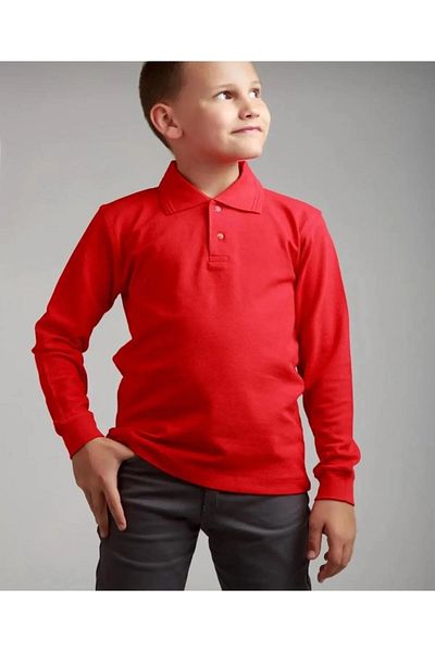 Zeta Group Long Sleeve Polo Neck School and Casual 2 Button Red Kids T-Shirt - Red - Ilc2.Uml-Ujz-Hkir-Coc