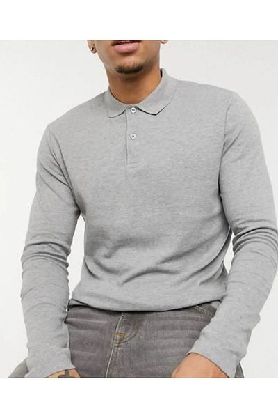 Bonnie Clyde Long Sleeve Polo Collar Casual 2 Button Gray Adult T-Shirt - Gray - Bcp1.Umy-Ujz-Gray-Yet