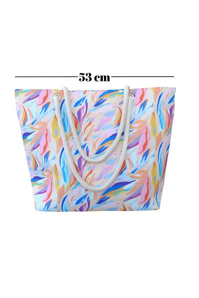 fancykidsantalya Women's Beach Bag with Zipper, Lined Pocket, Modern Marbling Pattern, Soft Rope Handle