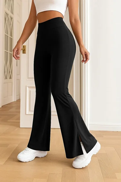 Butik Women's High Waist Leg-Widening Side Slit Diving Pants