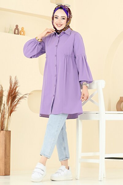 ModaMerve Gömlek Yakalı Tunik 3055KTR750-MS Koyu Lila