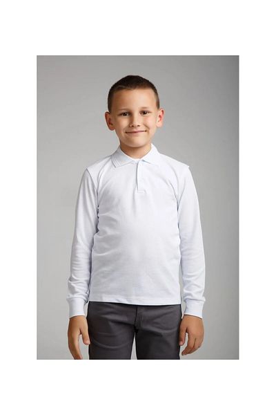 Batıdan Long Sleeve Polo Collar School and Casual 2 Button White Kids T-Shirt - White - Batdnump-Urz-Tbey-Coc