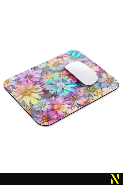 nilizma Πολύχρωμο εργονομικό ποντίκι με μοτίβο λουλουδιών - 23 cm x 19 cm - Αντιολισθητική βάση για χρήση στο σπίτι και στο γραφείο