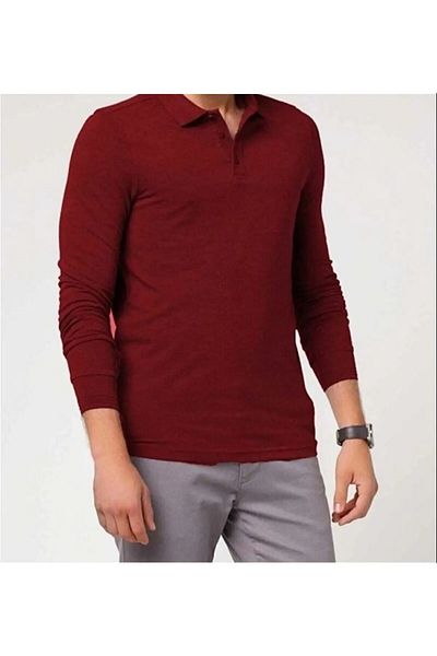 Sereia Long Sleeve Polo Collar Casual 2 Button Adult Burgundy T-Shirt - Burgundy - Sreiaumb-Upz-Dbor-Yet