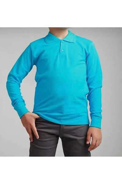 Queenchic Long Sleeve Polo Neck School and Casual 2 Button Turquoise Kids T-Shirt - Turquoise - Bynvaumg-Uzz-Sturk-Coc