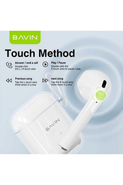 Bavin بافين BA35 سماعة لاسلكية تعمل بالبلوتوث شحن لاسلكي سماعات أذن ستيريو هاي فاي التحكم باللمس
