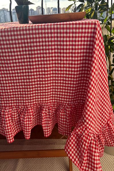 zarafet concept Organic Red Checkered Ruffle Tablecloth, Picnic Cover