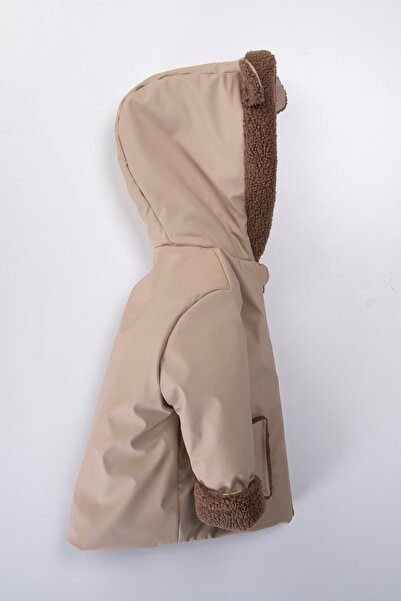 PODİUM GİYİM Yeni Sezon Sevimli BEAR Soft Kumaş Kışlık İçi Kürklü Varaklı-Kapüşonlu-Cepli-Su İtici Kaban-Mont