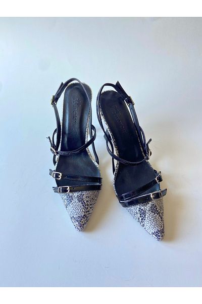 Odie Collection Women's Snake Patterned Stylish Patent Leather Helmet Low-Cut Stiletto