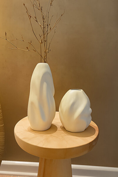 Luthien Double Wave Vase Set Black Cream Wave Vase