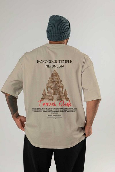 Ankhises Borobdur Temple Indonesia Back Printed Oversize T-Shirt Men Women Cotton Crew Neck Tshirt