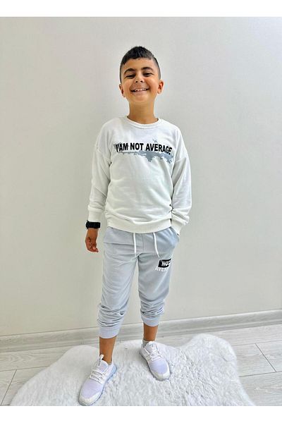 herkesemoda I'Am Not Average Text Detail Printed Unsharded 3 Thread Boy's Suit