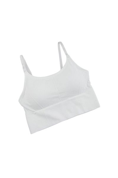 Mixbo - Women's Sports Bra with Adjustable Straps, Backless, Seamless, Push-Up Design, White, S/M