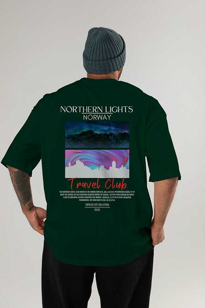 Ankhises Northern Lights Norway Back Printed Oversize T-Shirt Men Women Cotton Crewneck Tshirt