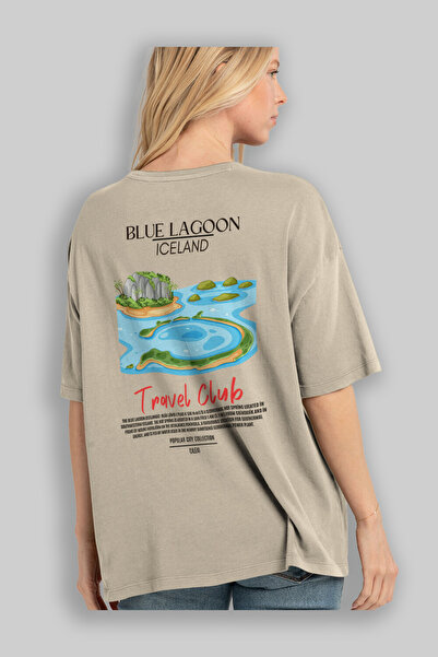 Ankhises Blue Lagoon Iceland Back Printed Oversize T-shirt Ανδρικό Γυναικείο Βαμβακερό μπλουζάκι με λαιμόκοψη