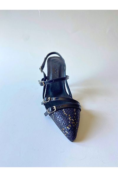 Odie Collection Women's Snake Patterned Stylish Patent Leather Helmet Low-Cut Stiletto