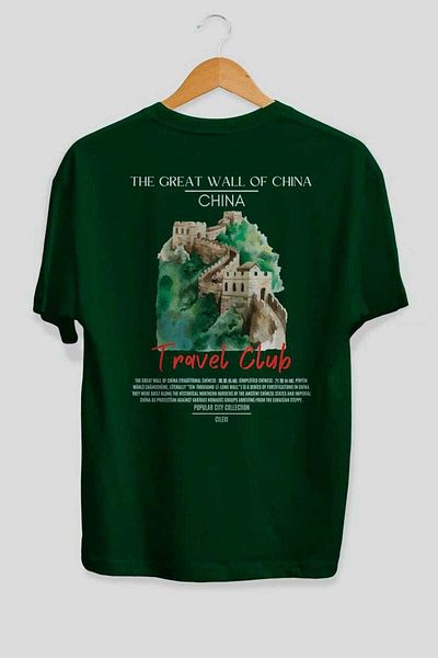 Ankhises The Great Wall of China Back Printed Oversize T-Shirt Men Women Cotton Crewneck Tshirt