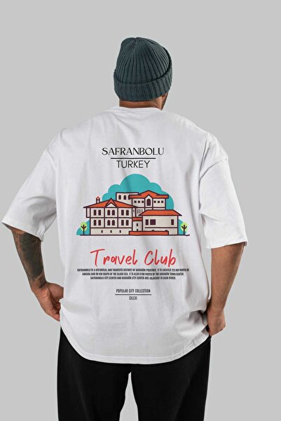 Ankhises Tricou Safranbolu Turcia cu imprimeu pe spate, alb, supradimensionat...