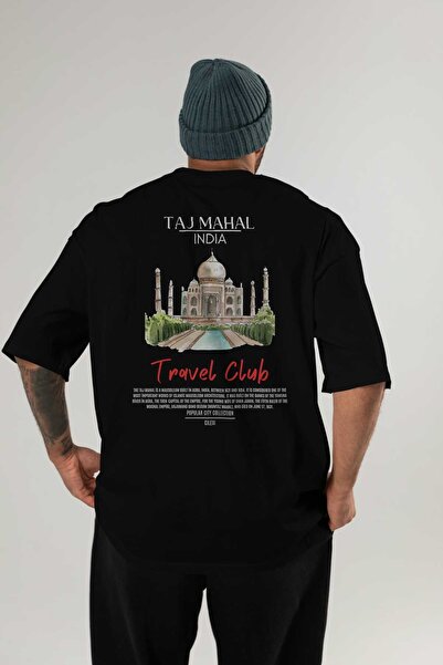 Ankhises Tricou supradimensionat cu imprimeu pe spate Taj Mahal India Bărbați Femei Tricou din bumbac cu decolteu