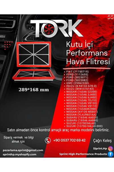 TORK فلتر هواء - 289*168 مم - سوبارو/نيسان/فورد/سوزوكي/إيسوزو/جي إم سي