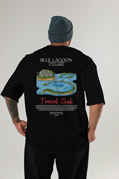 Ankhises Μπλουζάκι Blue Lagoon Iceland με στάμπα στην πλάτη, μαύρο, oversized...